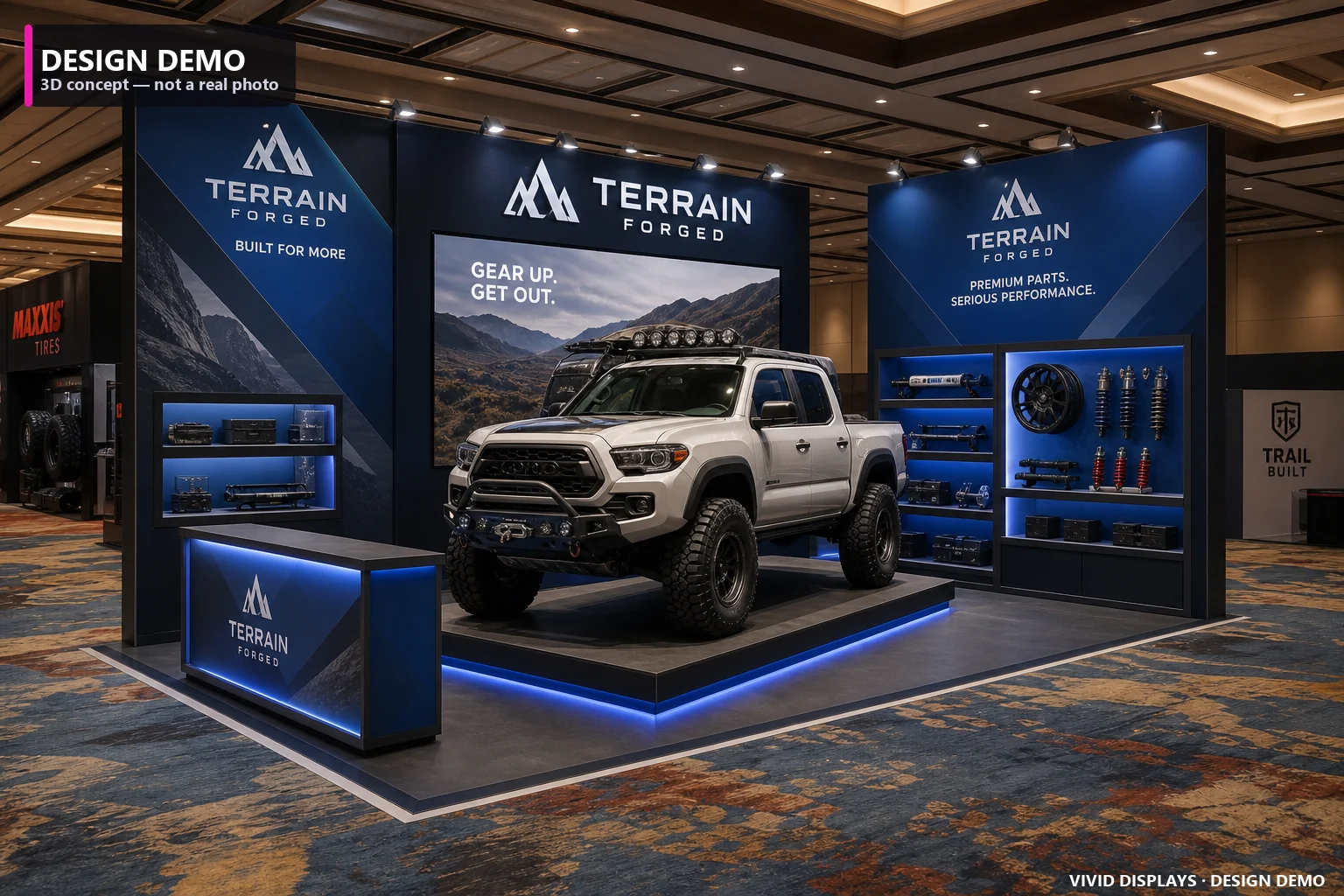 Automotive & Aftermarket trade show booth — Vivid Displays design concept