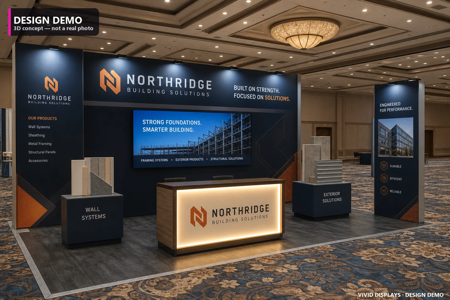 Construction & Building Products trade show booth — Vivid Displays design concept