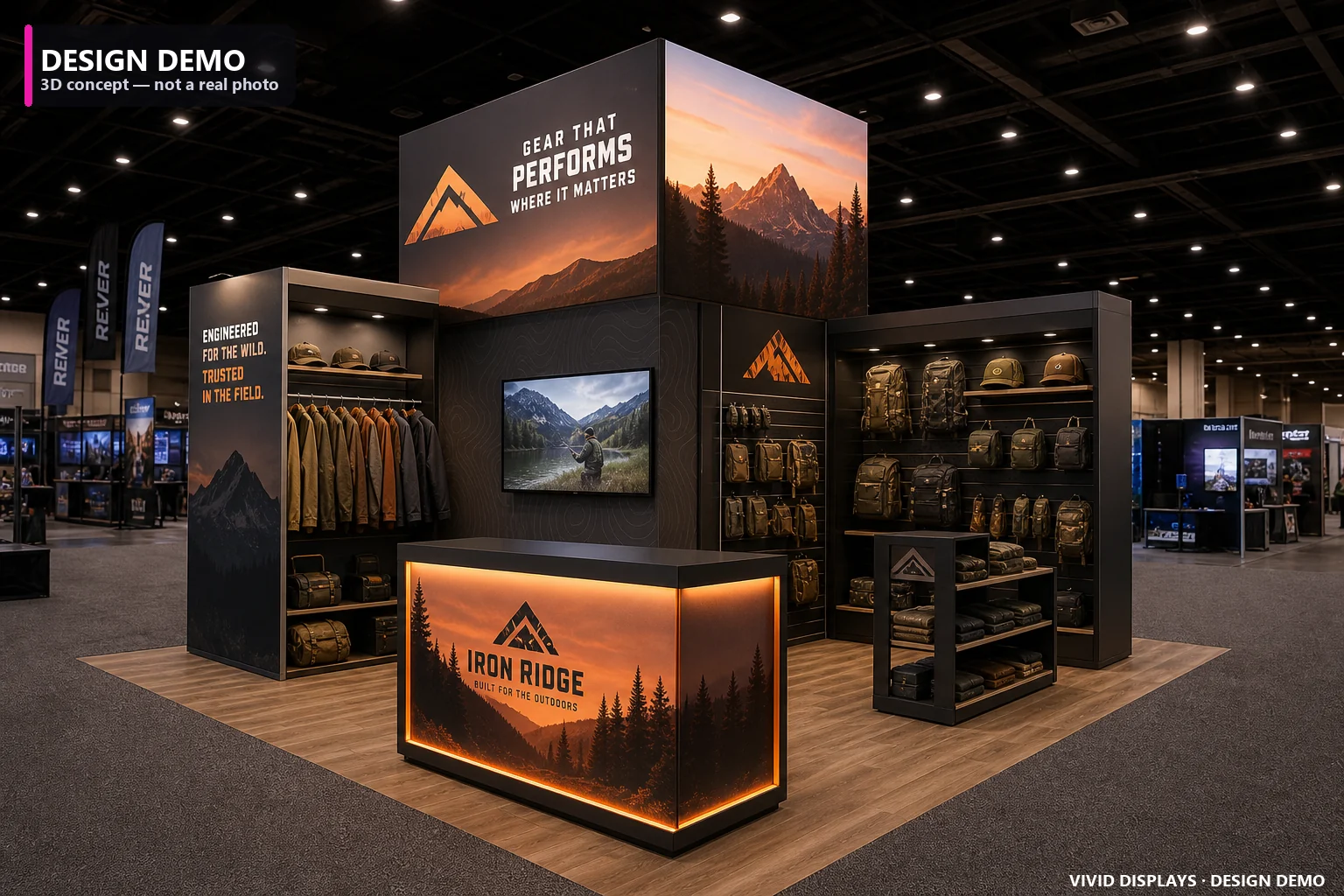 Firearms, Hunting & Outdoor trade show booth — Vivid Displays design concept