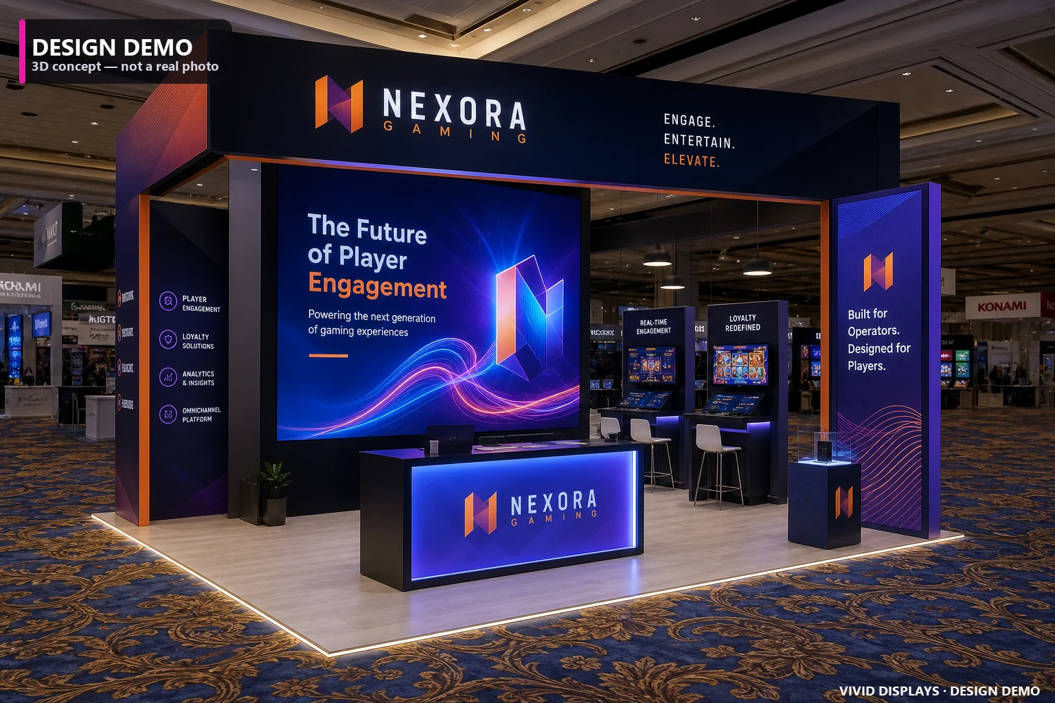 Casino & Gaming trade show booth — Vivid Displays design concept