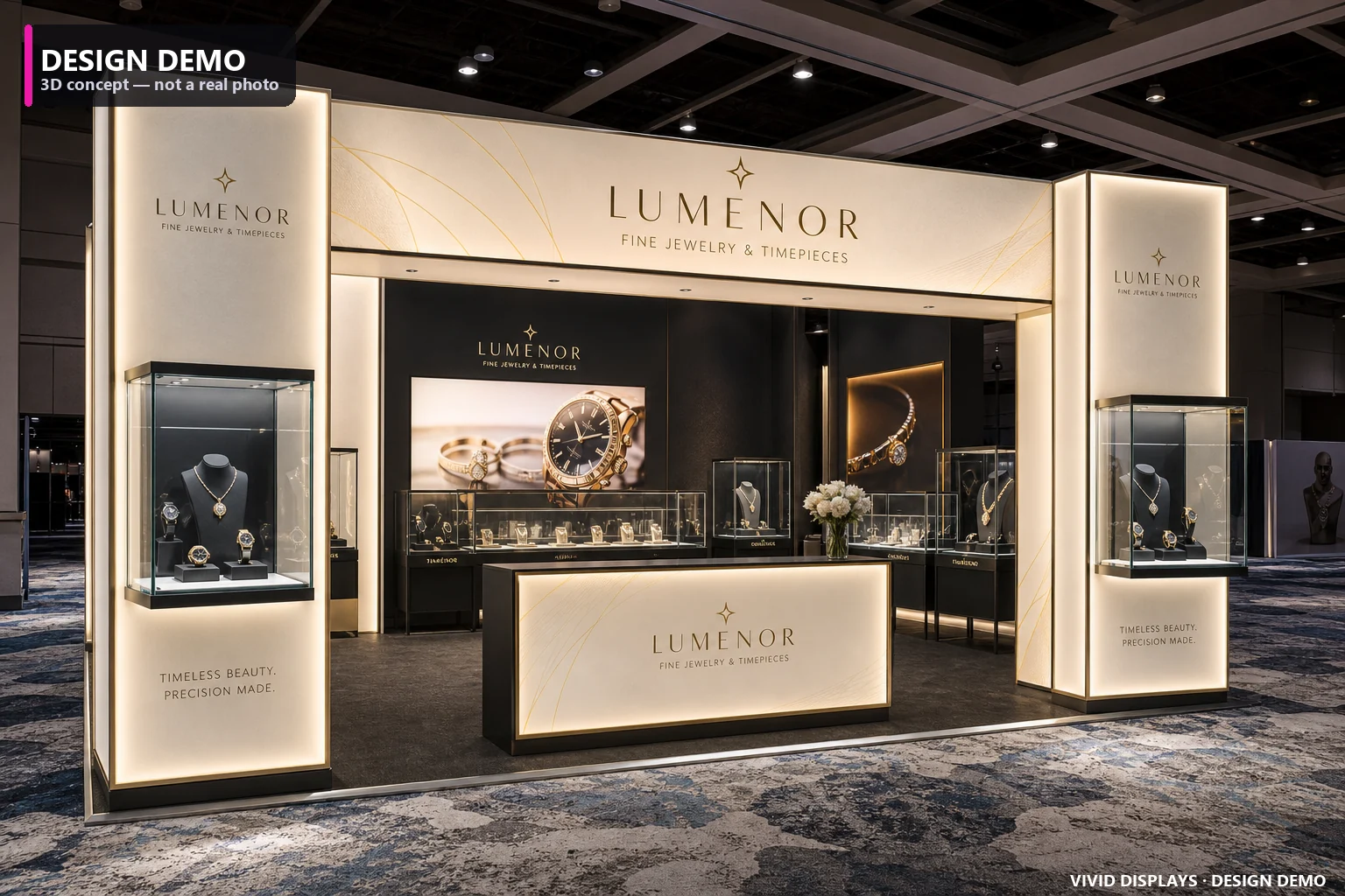 Jewelry & Watches trade show booth — Vivid Displays design concept