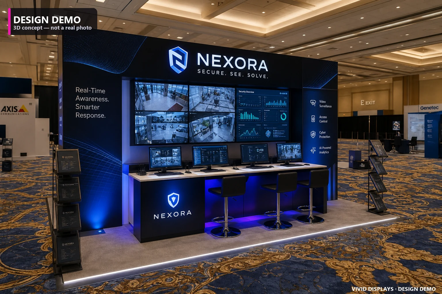 Security, Surveillance & Cyber trade show booth — Vivid Displays design concept