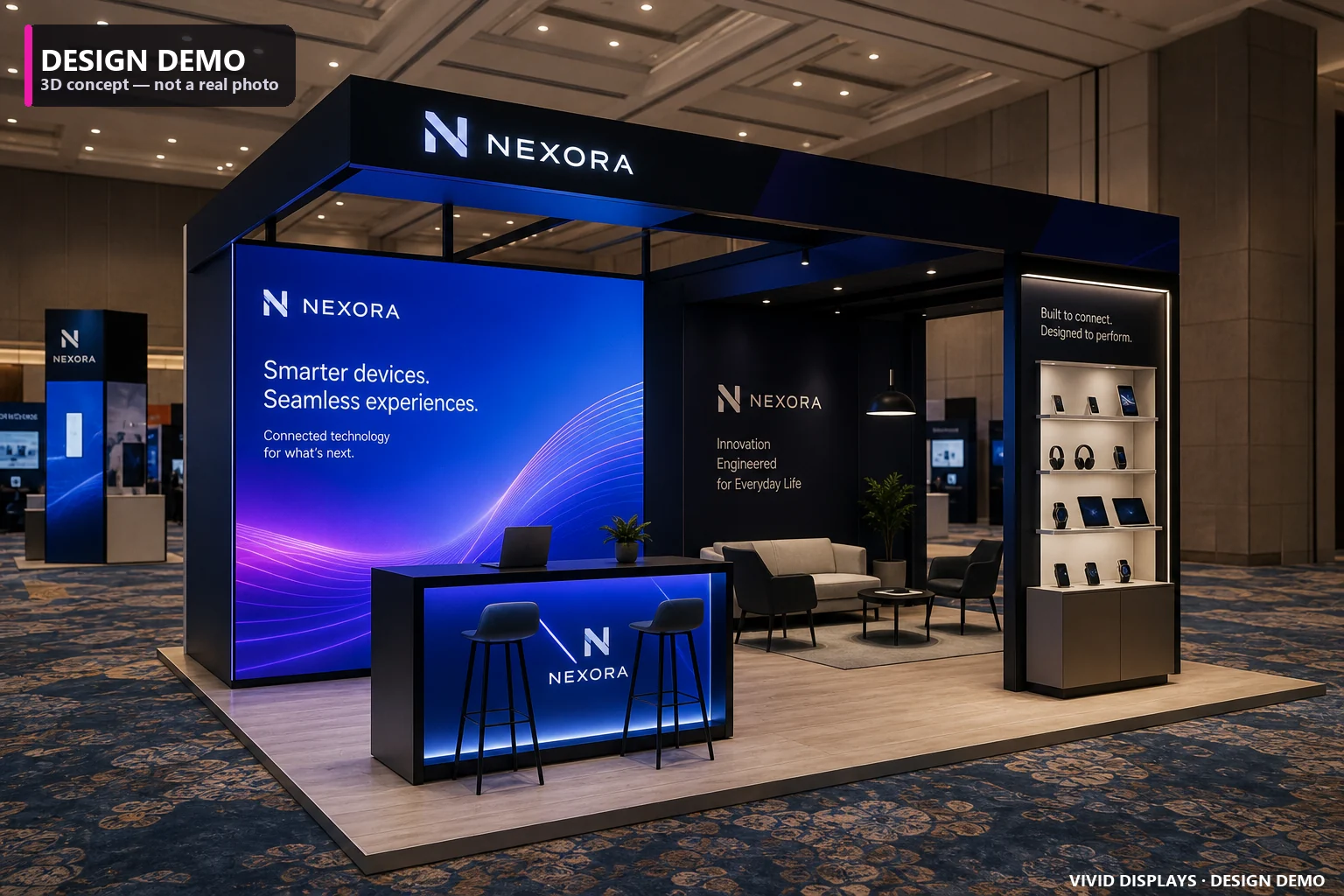 Technology & Electronics trade show booth — Vivid Displays design concept